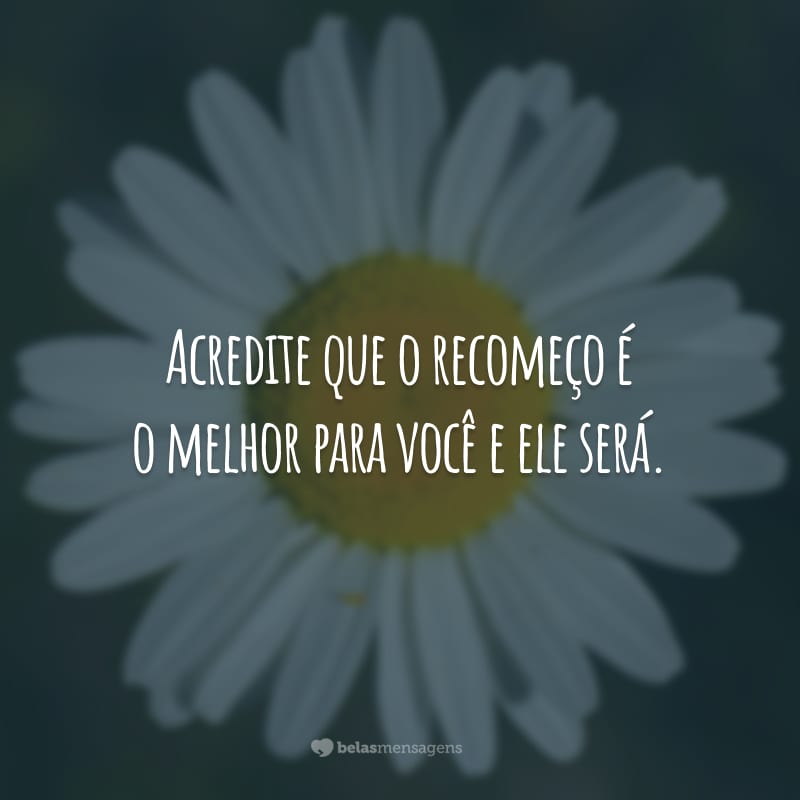 Acredite que o recomeço é o melhor para você e ele será.