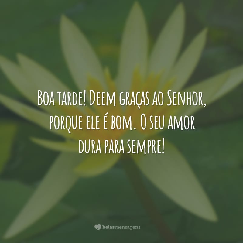 Boa tarde! Deem graças ao Senhor, porque ele é bom. O seu amor dura para sempre!