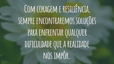 Com coragem e resiliência, sempre encontraremos soluções para enfrentar qualquer dificuldade que a realidade nos impôr.