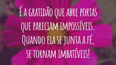 É a gratidão que abre portas que pareciam impossíveis. Quando ela se junta a fé, se tornam imbatíveis!