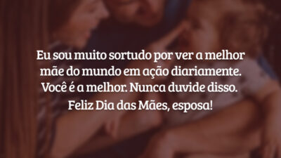 Eu sou muito sortudo por ver a melhor mãe do mundo em ação diariamente. Você é a melhor. Nunca duvide disso. Feliz Dia das Mães, esposa!