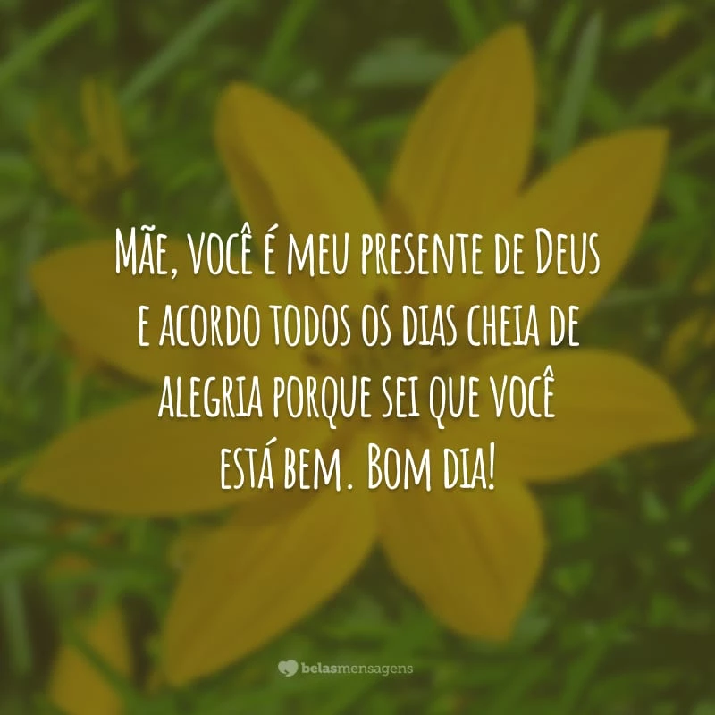 Mãe, você é meu presente de Deus e acordo todos os dias cheia de alegria porque sei que você está bem. Bom dia!