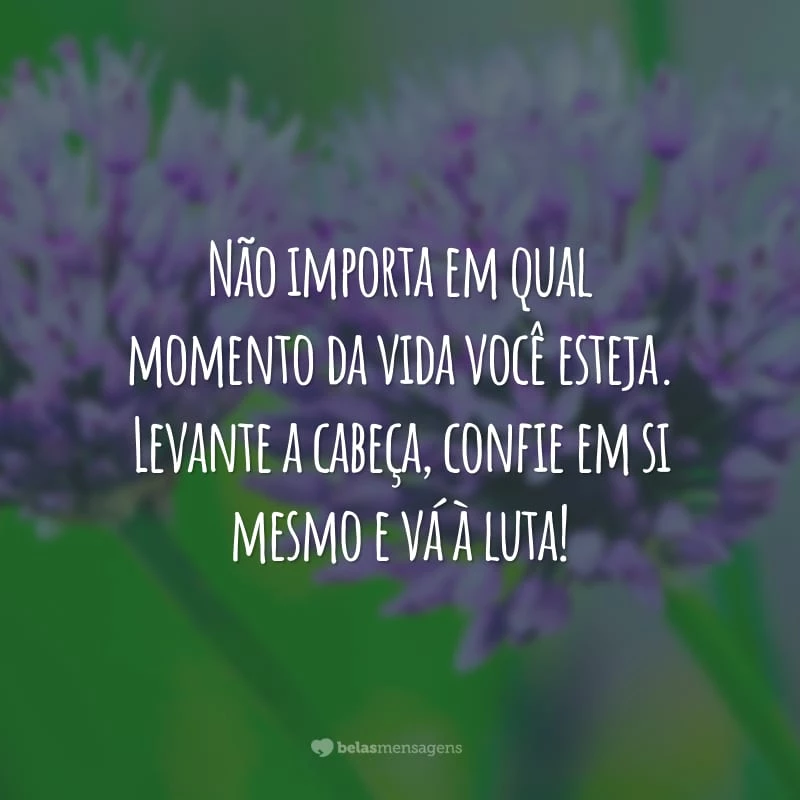 Não importa em qual momento da vida você esteja. Levante a cabeça, confie em si mesmo e vá à luta!