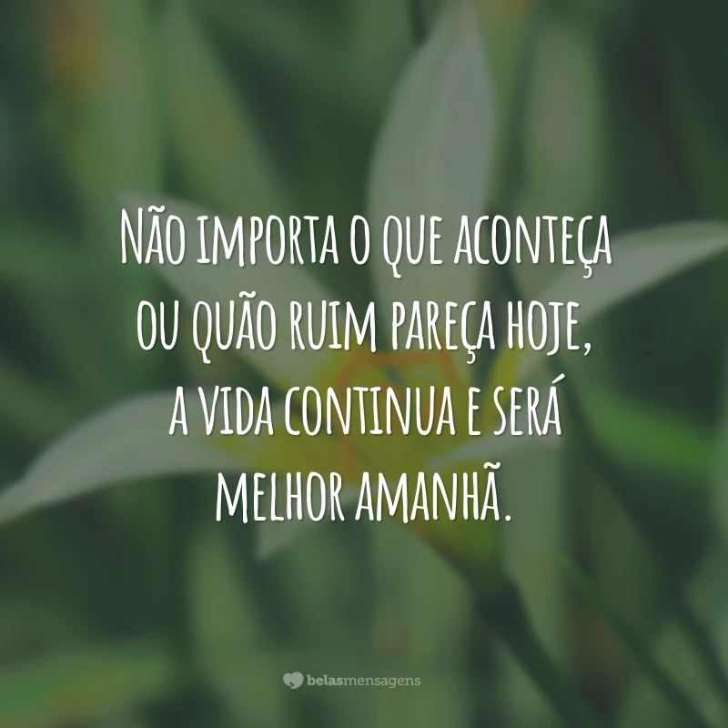 Não importa o que aconteça ou quão ruim pareça hoje, a vida continua e será melhor amanhã.