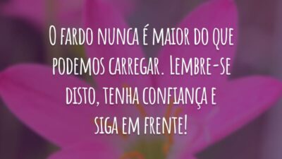 O fardo nunca é maior do que podemos carregar. Lembre-se disto, tenha confiança e siga em frente!