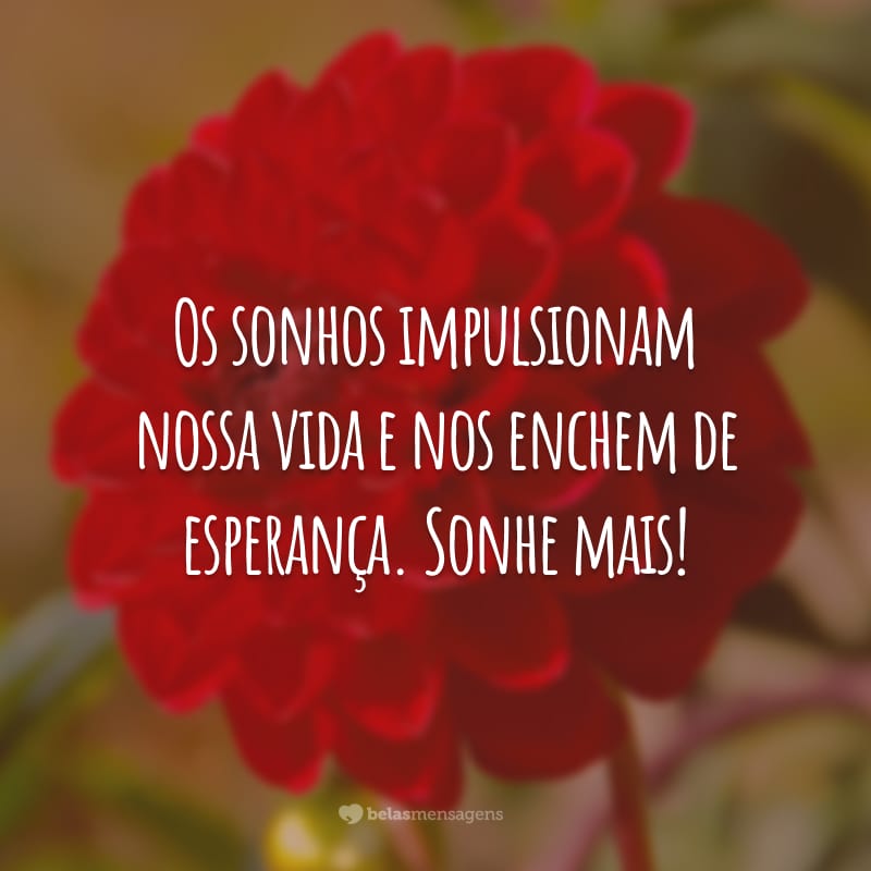 Os sonhos impulsionam nossa vida e nos enchem de esperança. Sonhe mais!