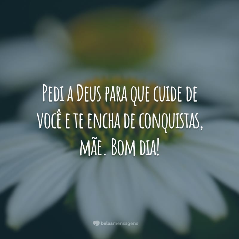 Pedi a Deus para que cuide de você e te encha de conquistas, mãe. Bom dia!