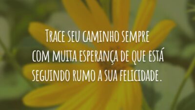 Trace seu caminho sempre com muita esperança de que está seguindo rumo a sua felicidade.