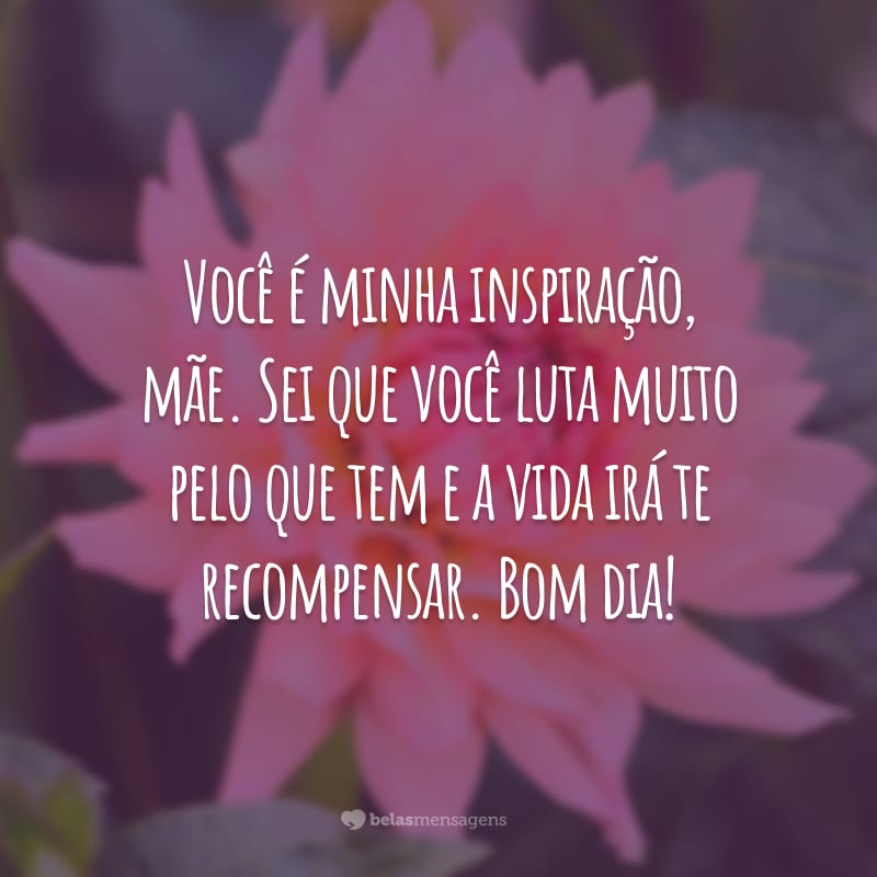 Você é minha inspiração, mãe. Sei que você luta muito pelo que tem e a vida irá te recompensar. Bom dia!