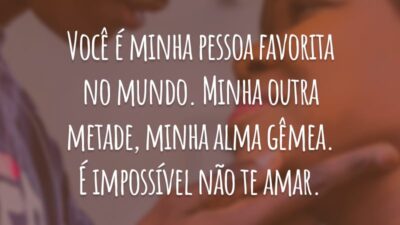Você é minha pessoa favorita no mundo. Minha outra metade, minha alma gêmea. É impossível não te amar.