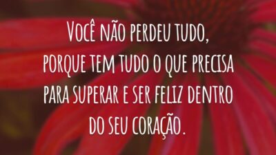 Você não perdeu tudo, porque tem tudo o que precisa para superar e ser feliz dentro do seu coração.