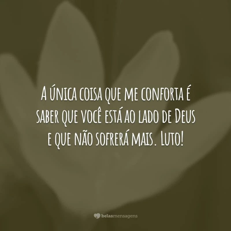 A única coisa que me conforta é saber que você está ao lado de Deus e que não sofrerá mais. Luto!