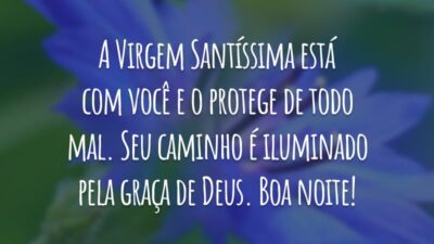 A Virgem Santíssima está com você e o protege de todo mal. Seu caminho é iluminado pela graça de Deus. Boa noite!