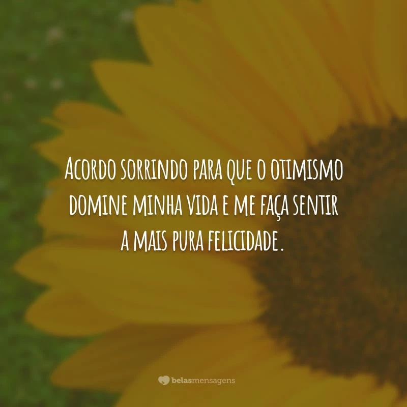 Acordo sorrindo para que o otimismo domine minha vida e me faça sentir a mais pura felicidade.