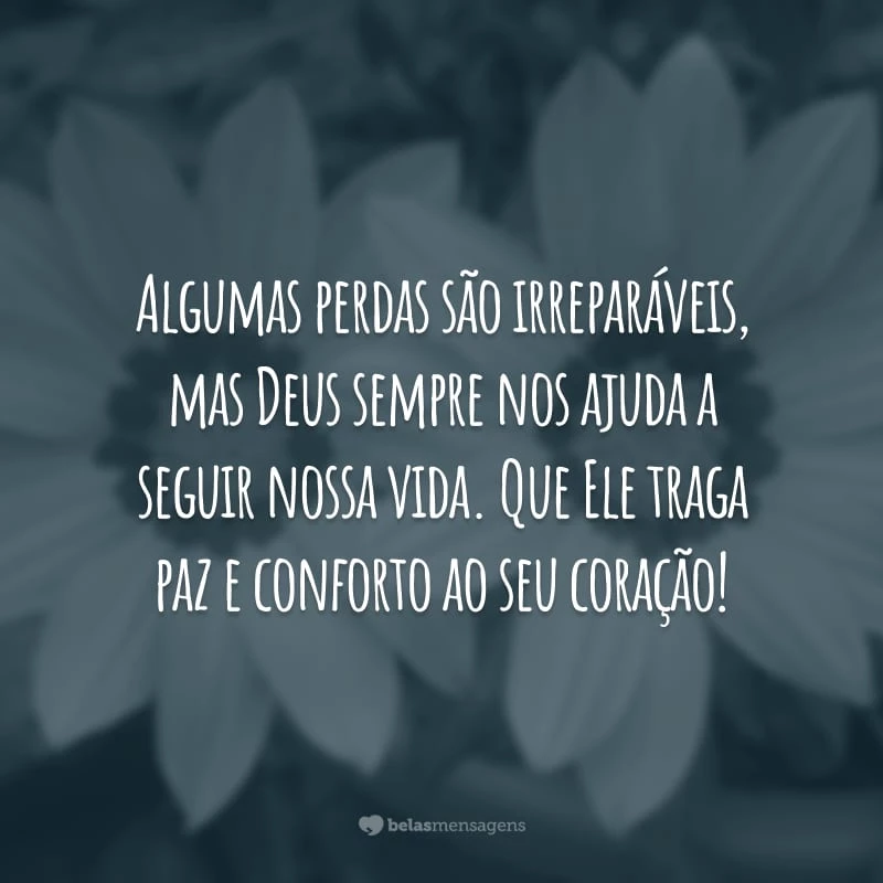 Algumas perdas são irreparáveis, mas Deus sempre nos ajuda a seguir nossa vida. Que Ele traga paz e conforto ao seu coração!