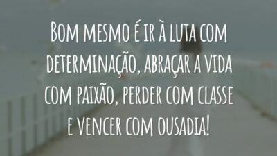 Bom mesmo é ir à luta com determinação, abraçar a vida com paixão, perder com classe e vencer com ousadia!