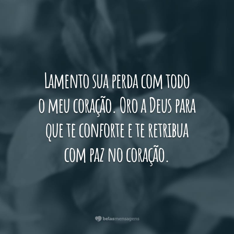 Lamento sua perda com todo o meu coração. Oro a Deus para que te conforte e te retribua com paz no coração.