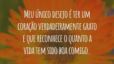 Meu único desejo é ter um coração verdadeiramente grato e que reconhece o quanto a vida tem sido boa comigo.