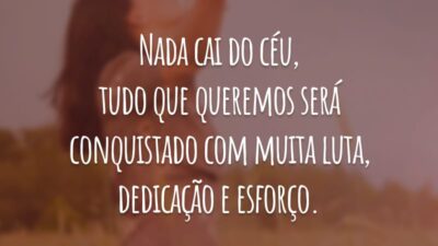 Nada cai do céu, tudo que queremos será conquistado com muita luta, dedicação e esforço.