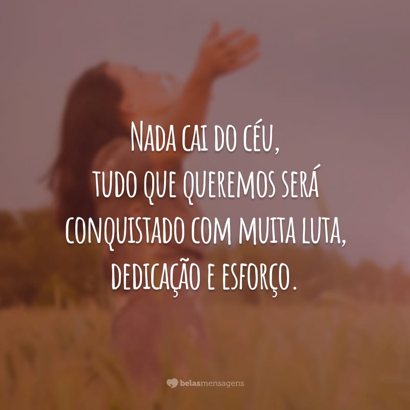 Nada cai do céu, tudo que queremos será conquistado com muita luta, dedicação e esforço.