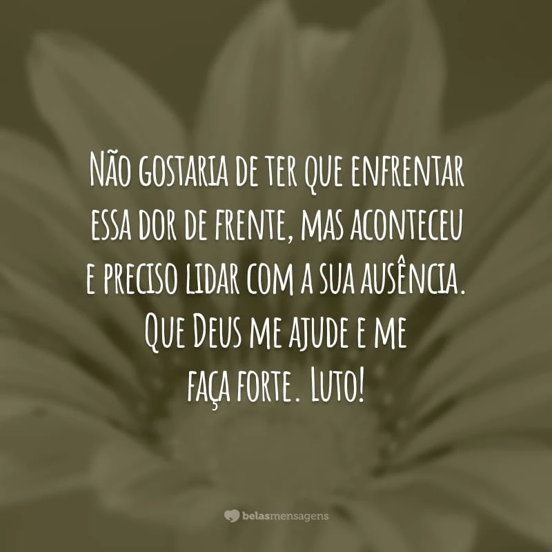 Não gostaria de ter que enfrentar essa dor de frente, mas aconteceu e preciso lidar com a sua ausência. Que Deus me ajude e me faça forte. Luto!