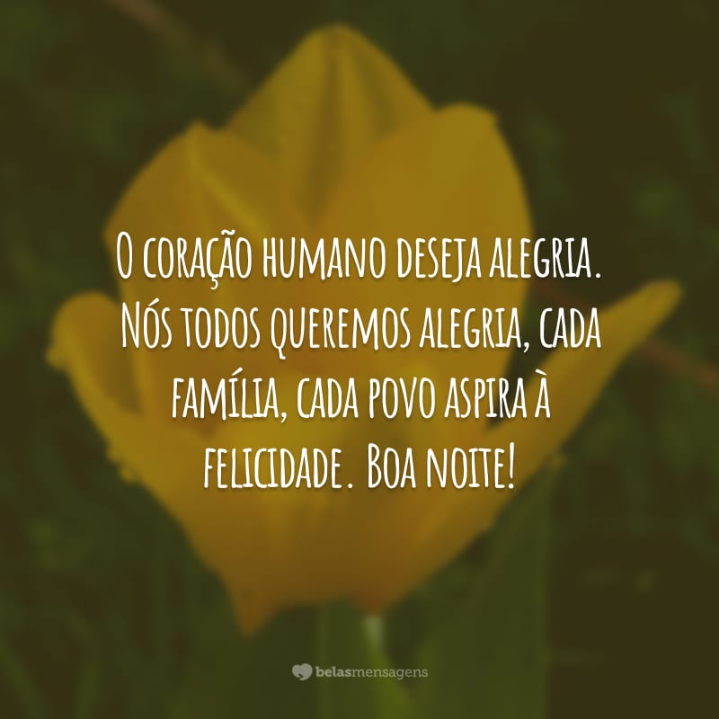 O coração humano deseja alegria. Nós todos queremos alegria, cada família, cada povo aspira à felicidade. Boa noite!