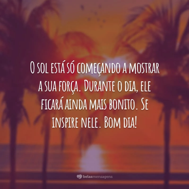 O sol está só começando a mostrar a sua força. Durante o dia, ele ficará ainda mais bonito. Se inspire nele. Bom dia!