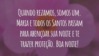 Quando rezamos, somos um. Maria e todos os Santos passam para abençoar sua noite e te trazer proteção. Boa noite!