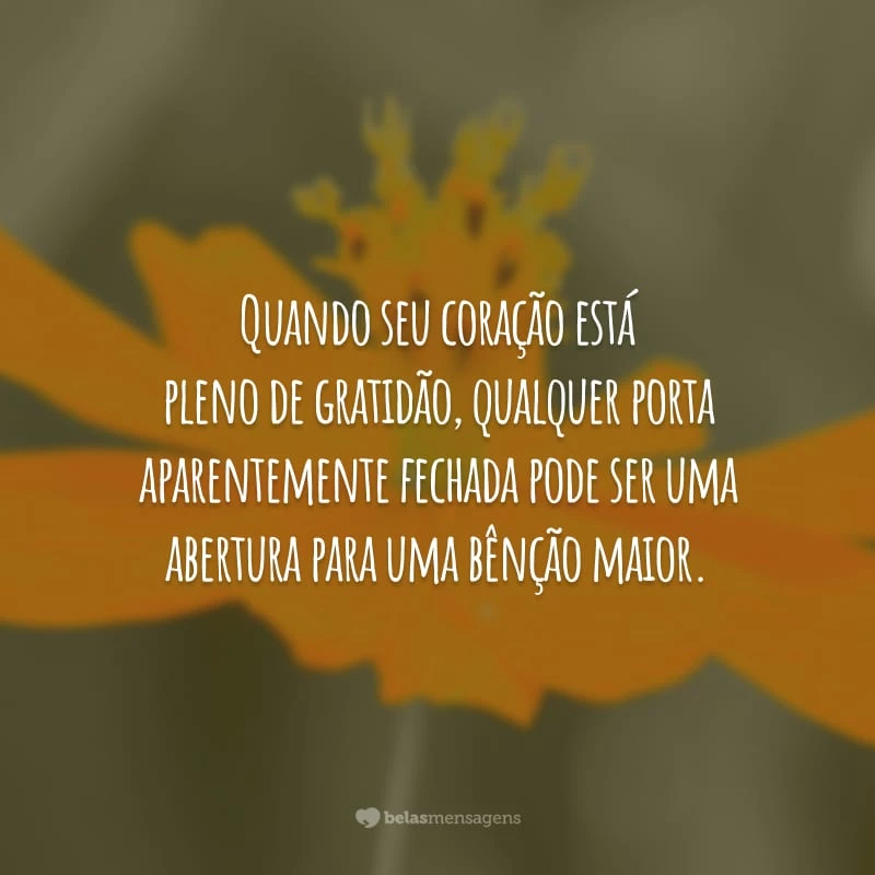 Quando seu coração está pleno de gratidão, qualquer porta aparentemente fechada pode ser uma abertura para uma bênção maior.