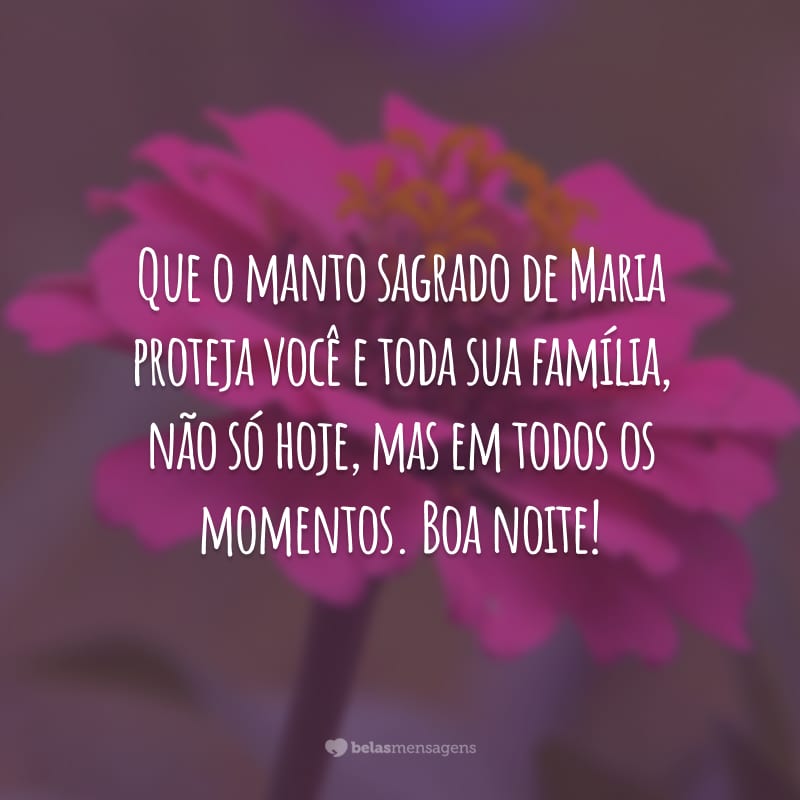 Que o manto sagrado de Maria proteja você e toda sua família, não só hoje, mas em todos os momentos. Boa noite!