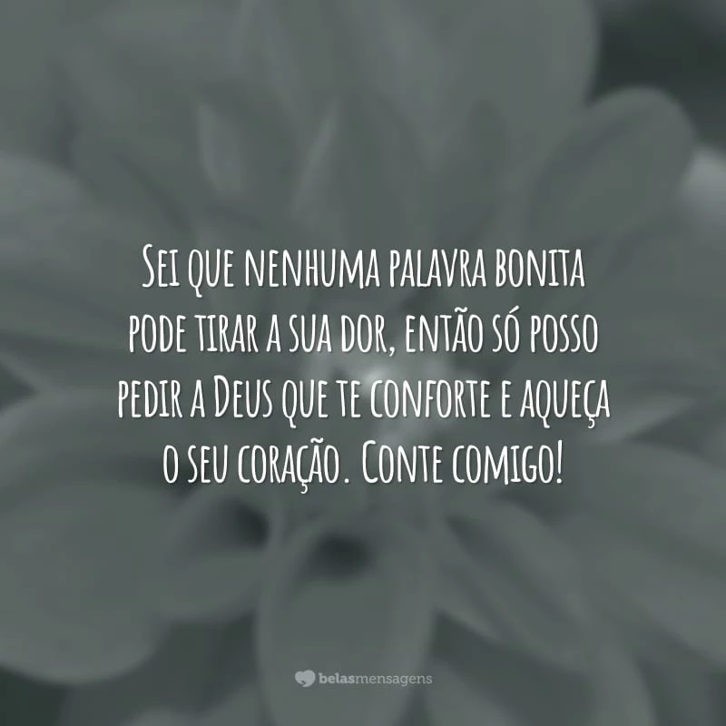 Sei que nenhuma palavra bonita pode tirar a sua dor, então só posso pedir a Deus que te conforte e aqueça o seu coração. Conte comigo!