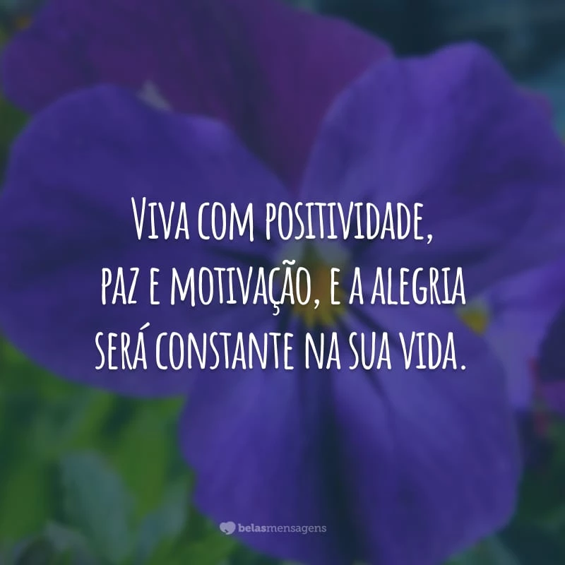 Viva com positividade, paz e motivação, e a alegria será constante na sua vida.