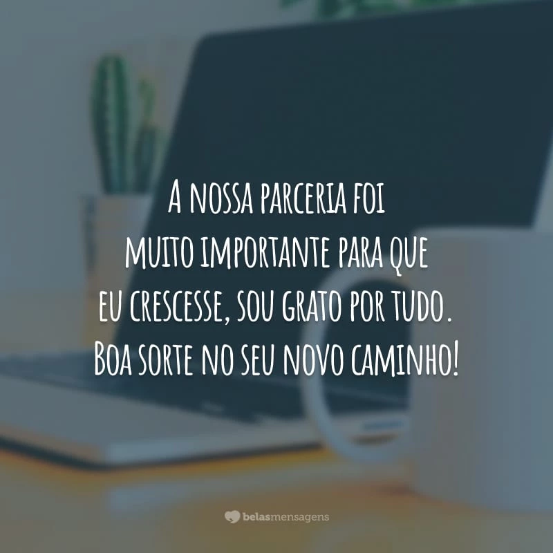 A nossa parceria foi muito importante para que eu crescesse, sou grato por tudo. Boa sorte no seu novo caminho!