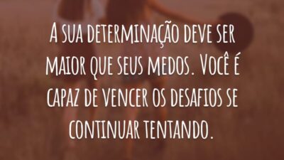 A sua determinação deve ser maior que seus medos. Você é capaz de vencer os desafios se continuar tentando.