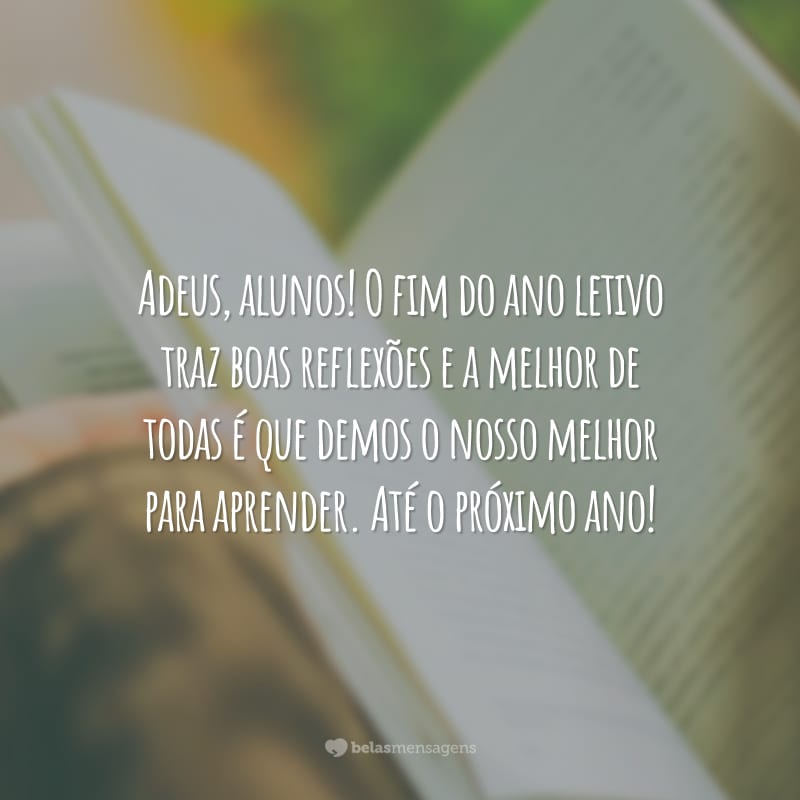 Adeus, alunos! O fim do ano letivo traz boas reflexões e a melhor de todas é que demos o nosso melhor para aprender. Até o próximo ano!