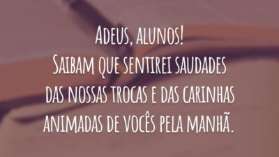 Adeus, alunos! Saibam que sentirei saudades das nossas trocas e das carinhas animadas de vocês pela manhã.