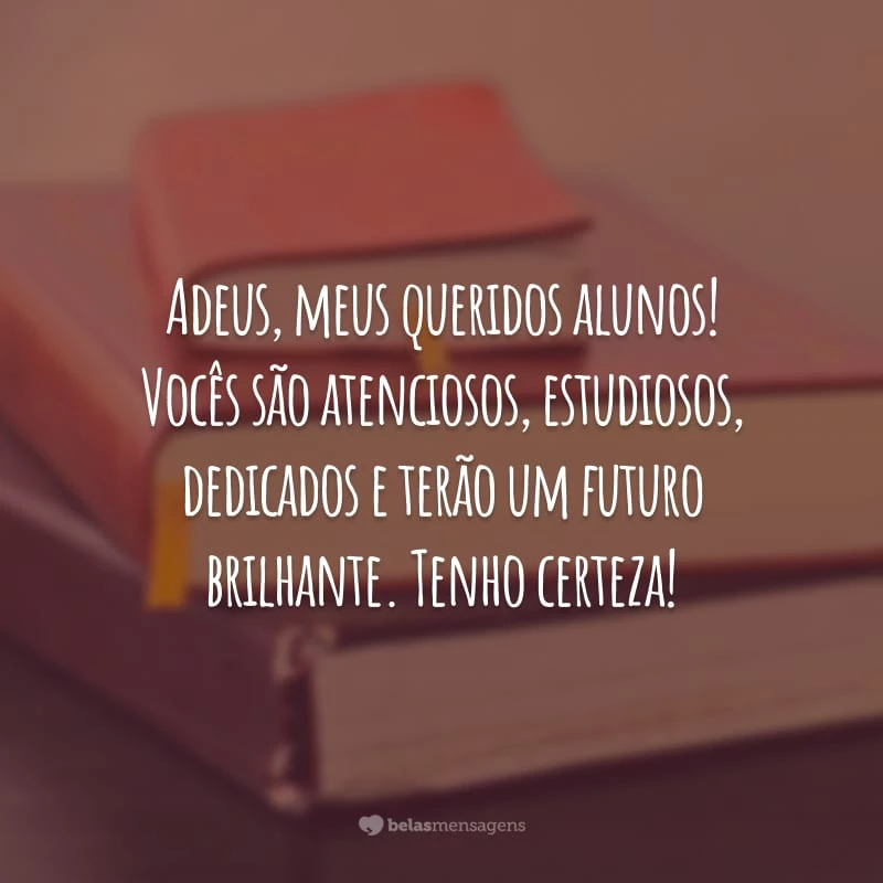 Adeus, meus queridos alunos! Vocês são atenciosos, estudiosos, dedicados e terão um futuro brilhante. Tenho certeza!