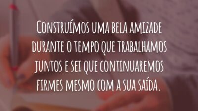 Construímos uma bela amizade durante o tempo que trabalhamos juntos e sei que continuaremos firmes mesmo com a sua saída.