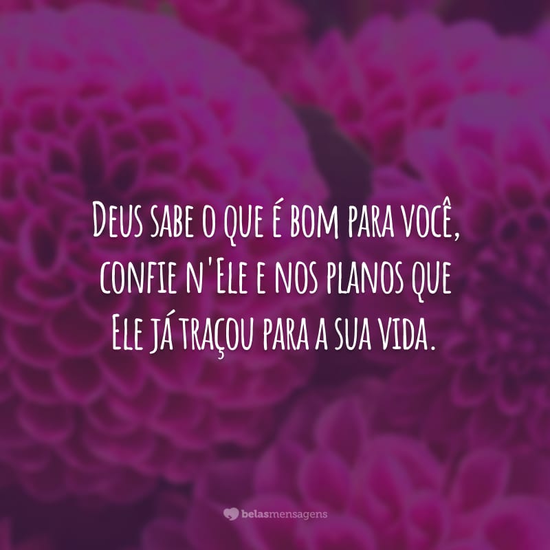 Deus sabe o que é bom para você, confie n'Ele e nos planos que Ele já traçou para a sua vida.