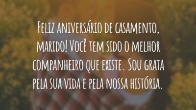 Feliz aniversário de casamento, marido! Você tem sido o melhor companheiro que existe. Sou grata pela sua vida e pela nossa história.