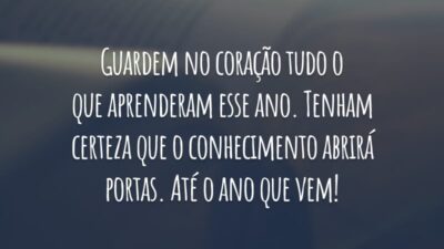 Guardem no coração tudo o que aprenderam esse ano. Tenham certeza que o conhecimento abrirá portas. Até o ano que vem!