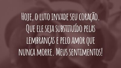 Hoje, o luto invade seu coração. Que ele seja substituído pelas lembranças e pelo amor que nunca morre. Meus sentimentos!