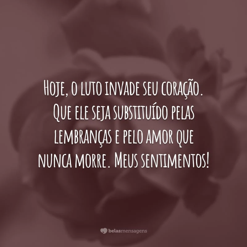 Hoje, o luto invade seu coração. Que ele seja substituído pelas lembranças e pelo amor que nunca morre. Meus sentimentos!