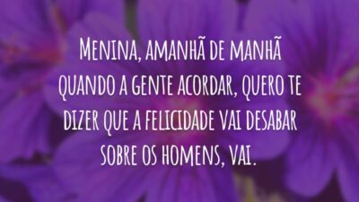 Menina, amanhã de manhã quando a gente acordar, quero te dizer que a felicidade vai desabar sobre os homens, vai.