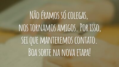 Não éramos só colegas, nos tornamos amigos. Por isso, sei que manteremos contato. Boa sorte na nova etapa!