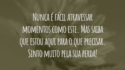 Nunca é fácil atravessar momentos como este. Mas saiba que estou aqui para o que precisar. Sinto muito pela sua perda!