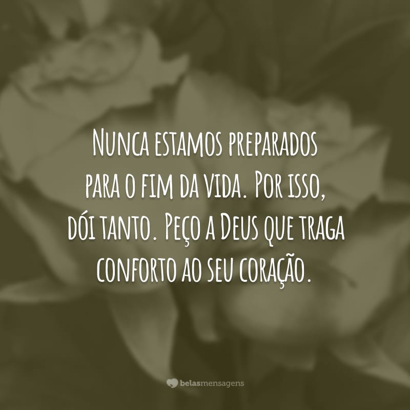 Nunca estamos preparados para o fim da vida. Por isso, dói tanto. Peço a Deus que traga conforto ao seu coração.