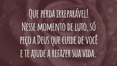 Que perda irreparável! Nesse momento de luto, só peço a Deus que cuide de você e te ajude a refazer sua vida.