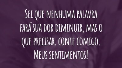 Sei que nenhuma palavra fará sua dor diminuir, mas o que precisar, conte comigo. Meus sentimentos!