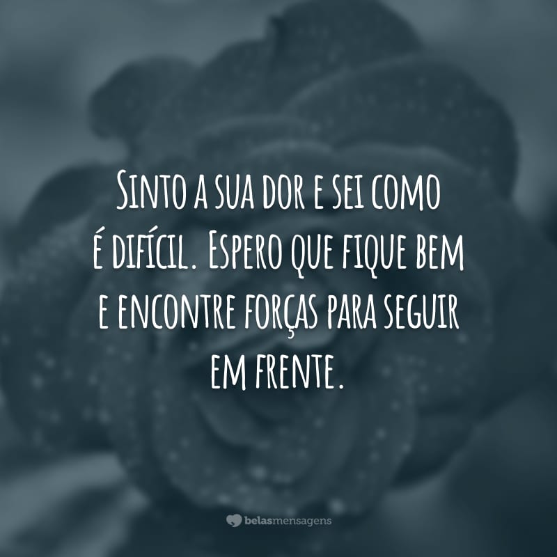 Sinto a sua dor e sei como é difícil. Espero que fique bem e encontre forças para seguir em frente.